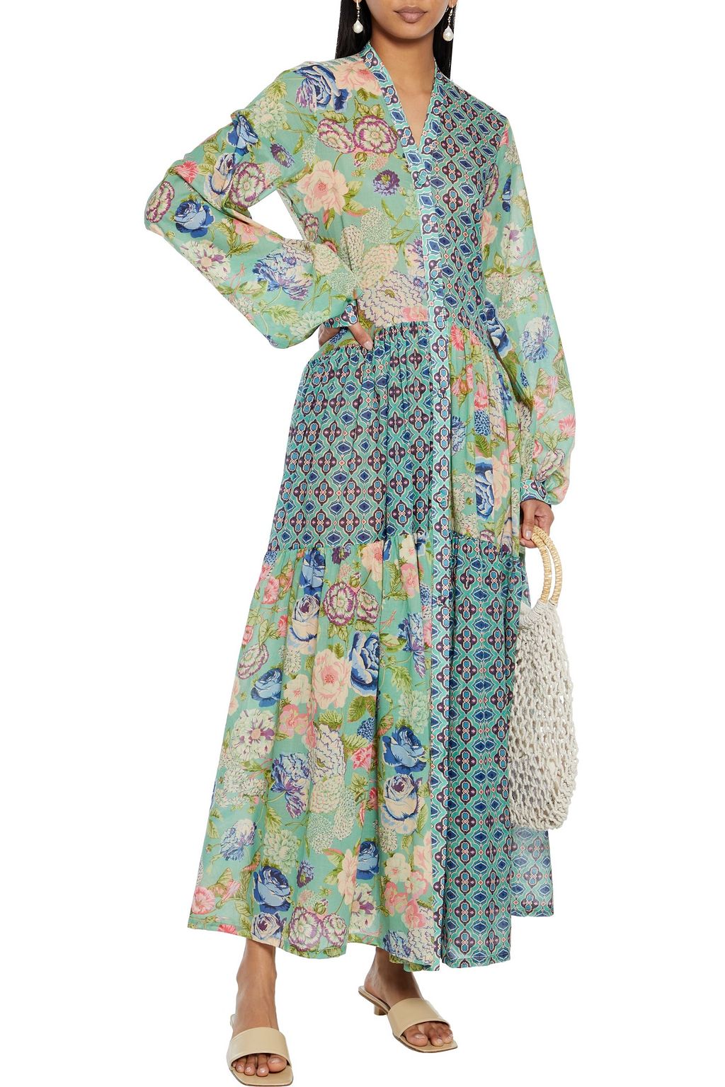 ANJUNA Luella patchwork printed cotton-voile maxi dress