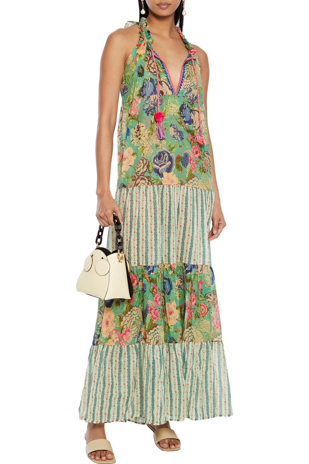 ANJUNA Ludmilla paneled printed cotton-voile maxi dress