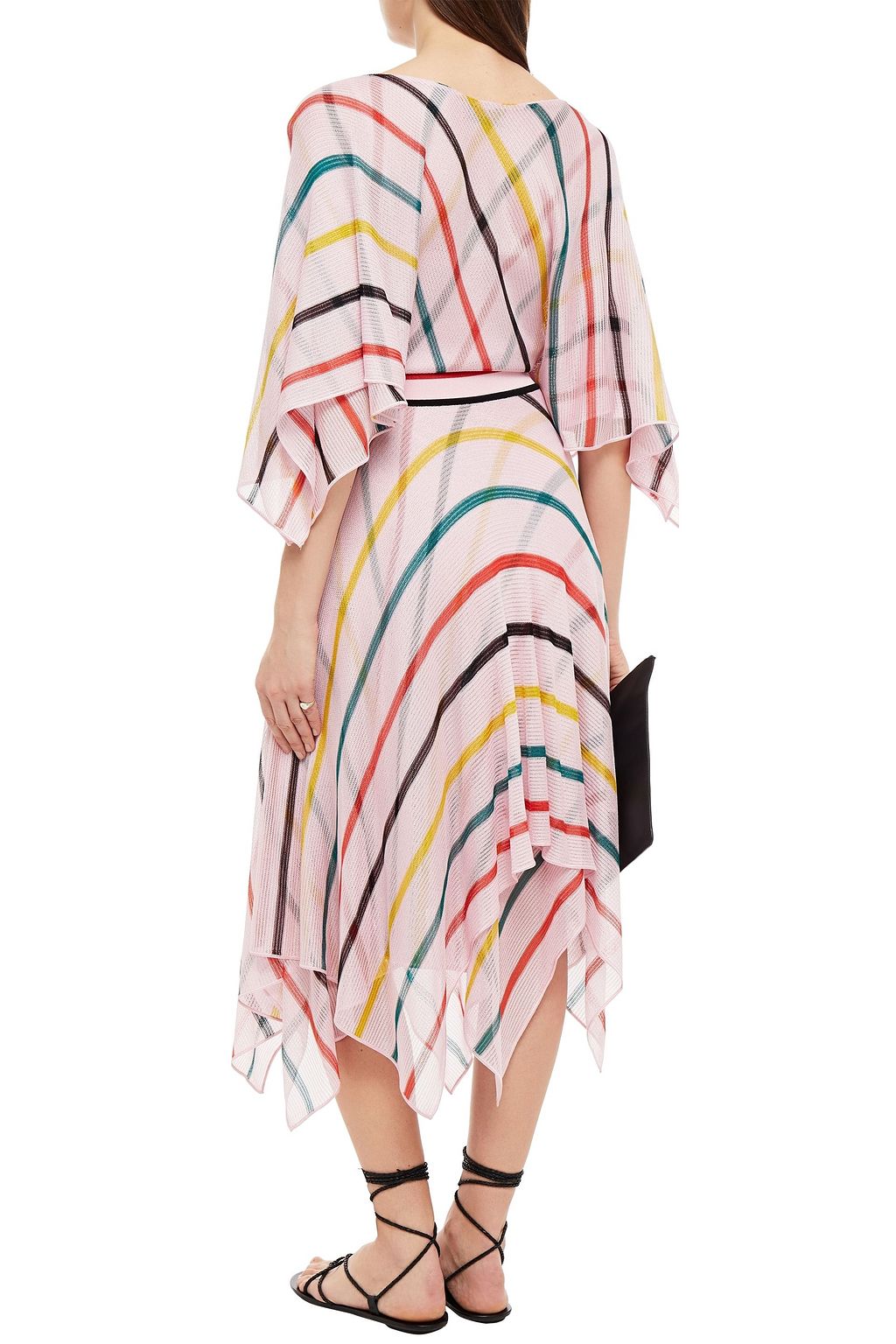 MISSONI Asymmetric striped knitted midi dress