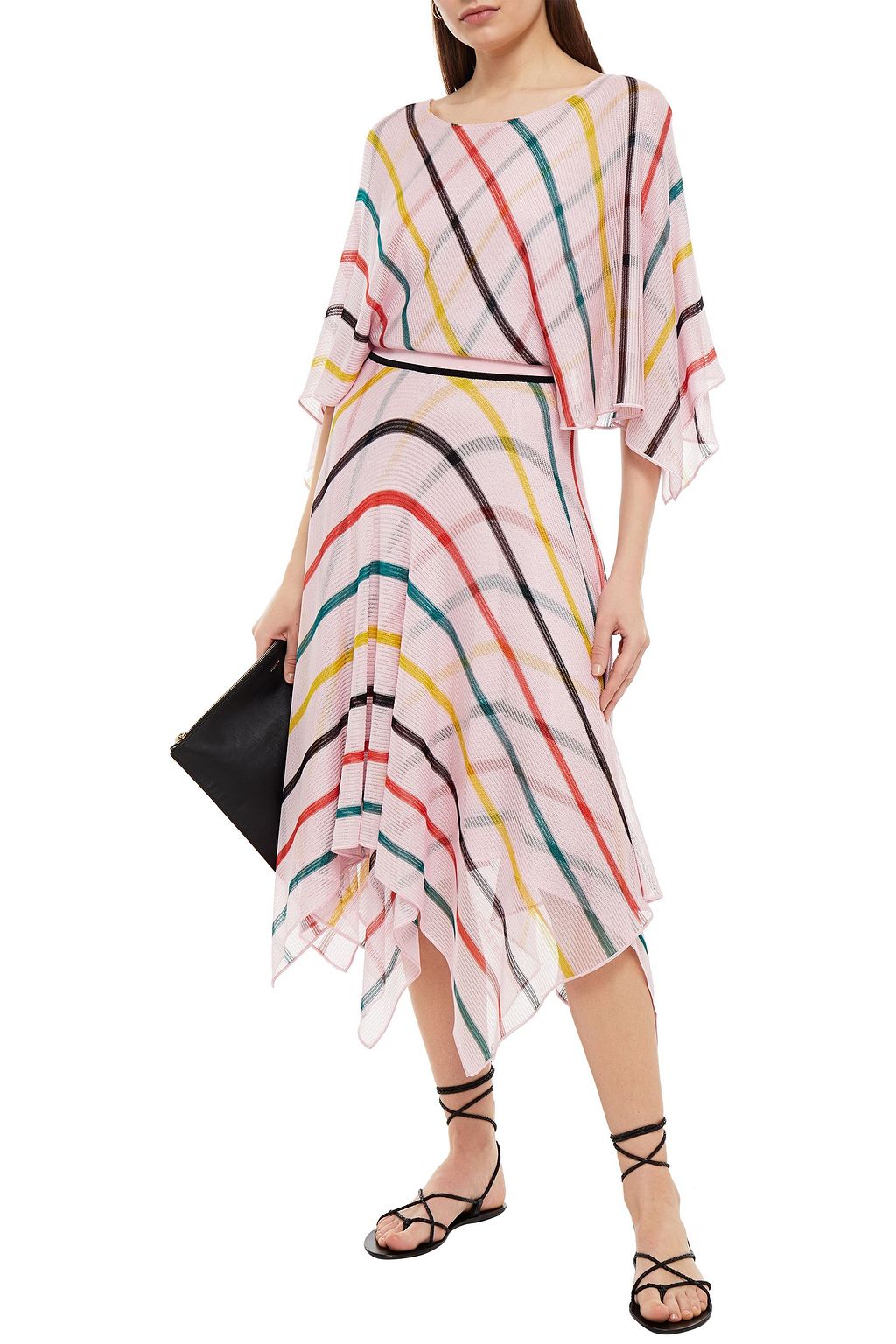 MISSONI Asymmetric striped knitted midi dress