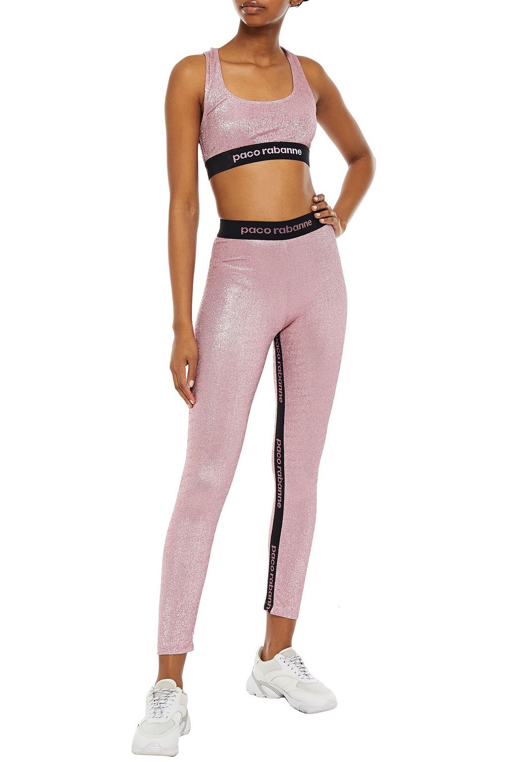 RABANNE Metallic stretch-jersey leggings