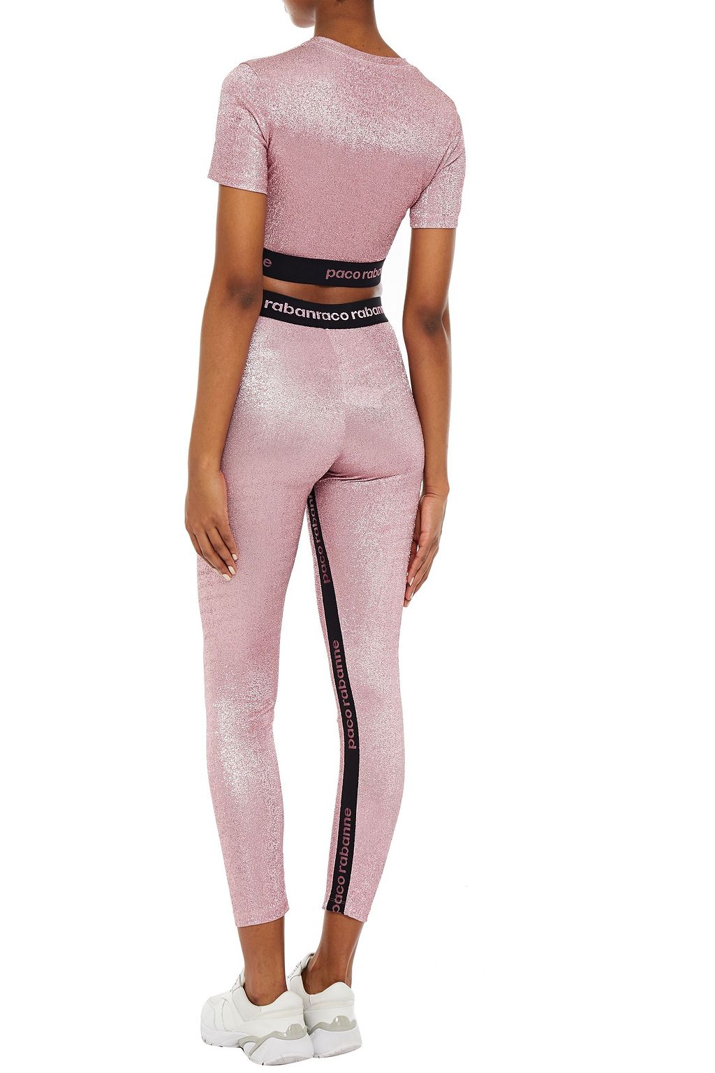 RABANNE Cropped metallic stretch-jersey top