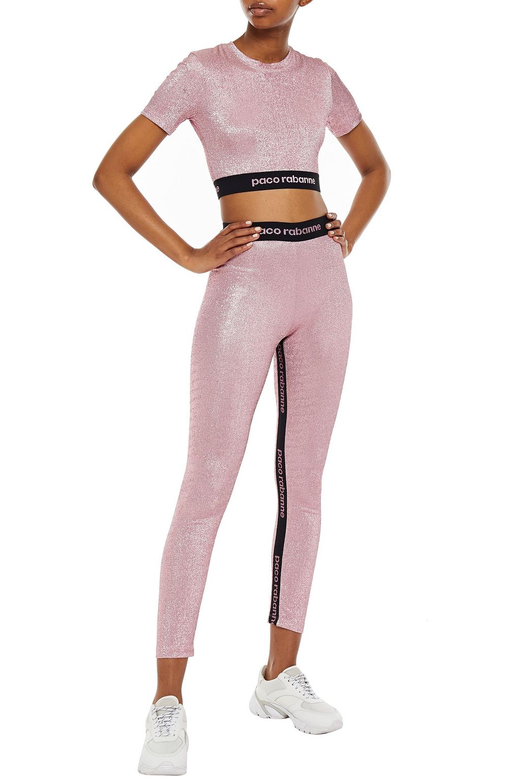 RABANNE Cropped metallic stretch-jersey top