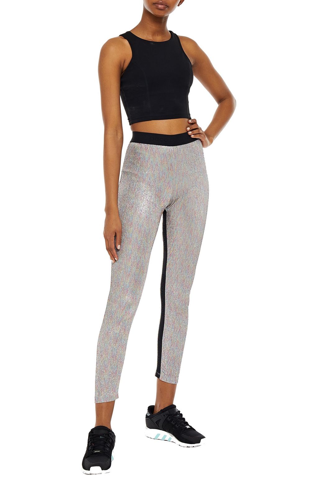 RABANNE Metallic stretch-jersey leggings
