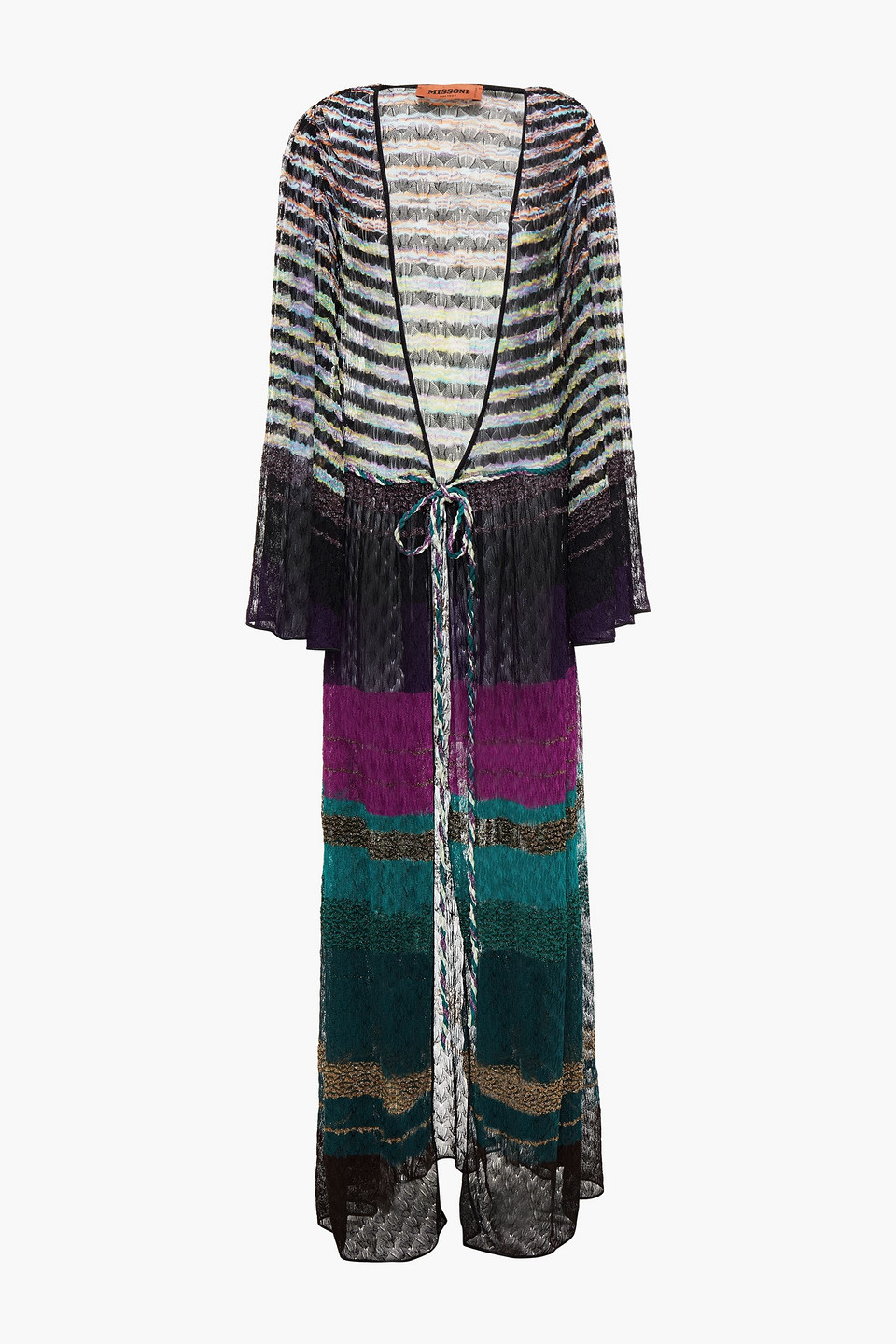 Missoni Woman Metallic Striped Crochet-knit Maxi Wrap Dress Black Size 42