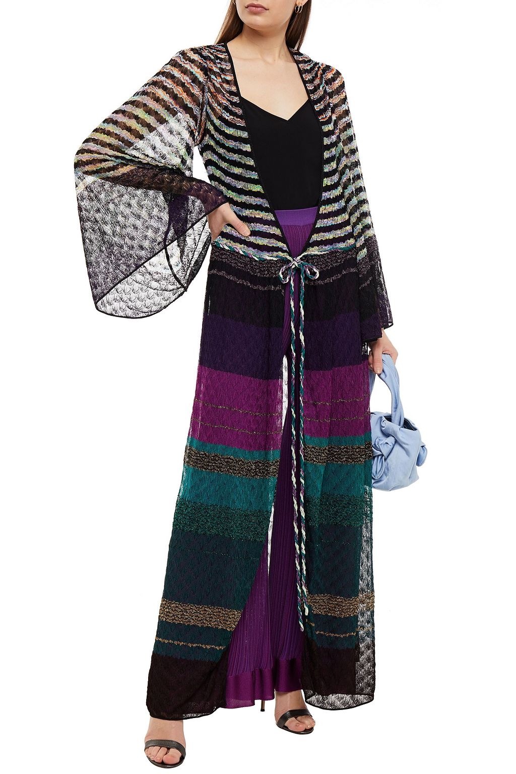 MISSONI Metallic striped crochet-knit kaftan