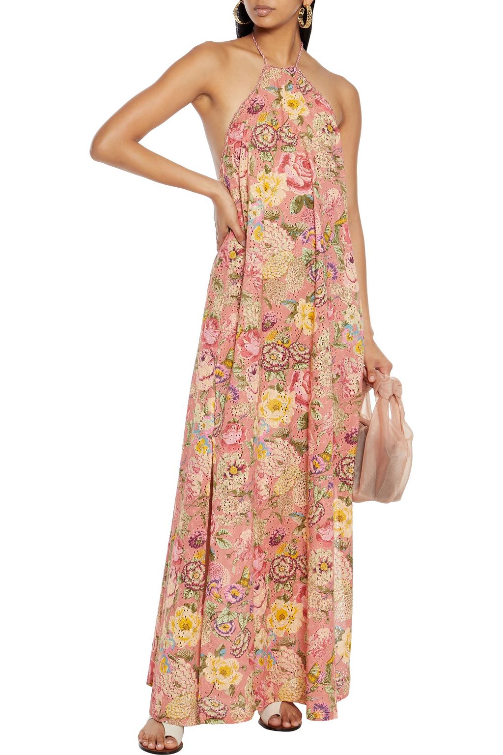 ANJUNA Lucilla floral-print broderie anglaise cotton halterneck maxi dress