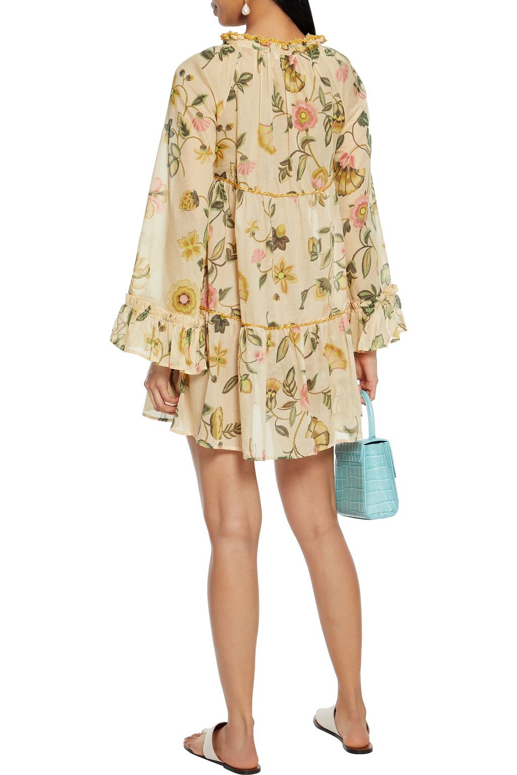 ANJUNA Lara tiered crochet-trimmed floral-print cotton-voile mini dress