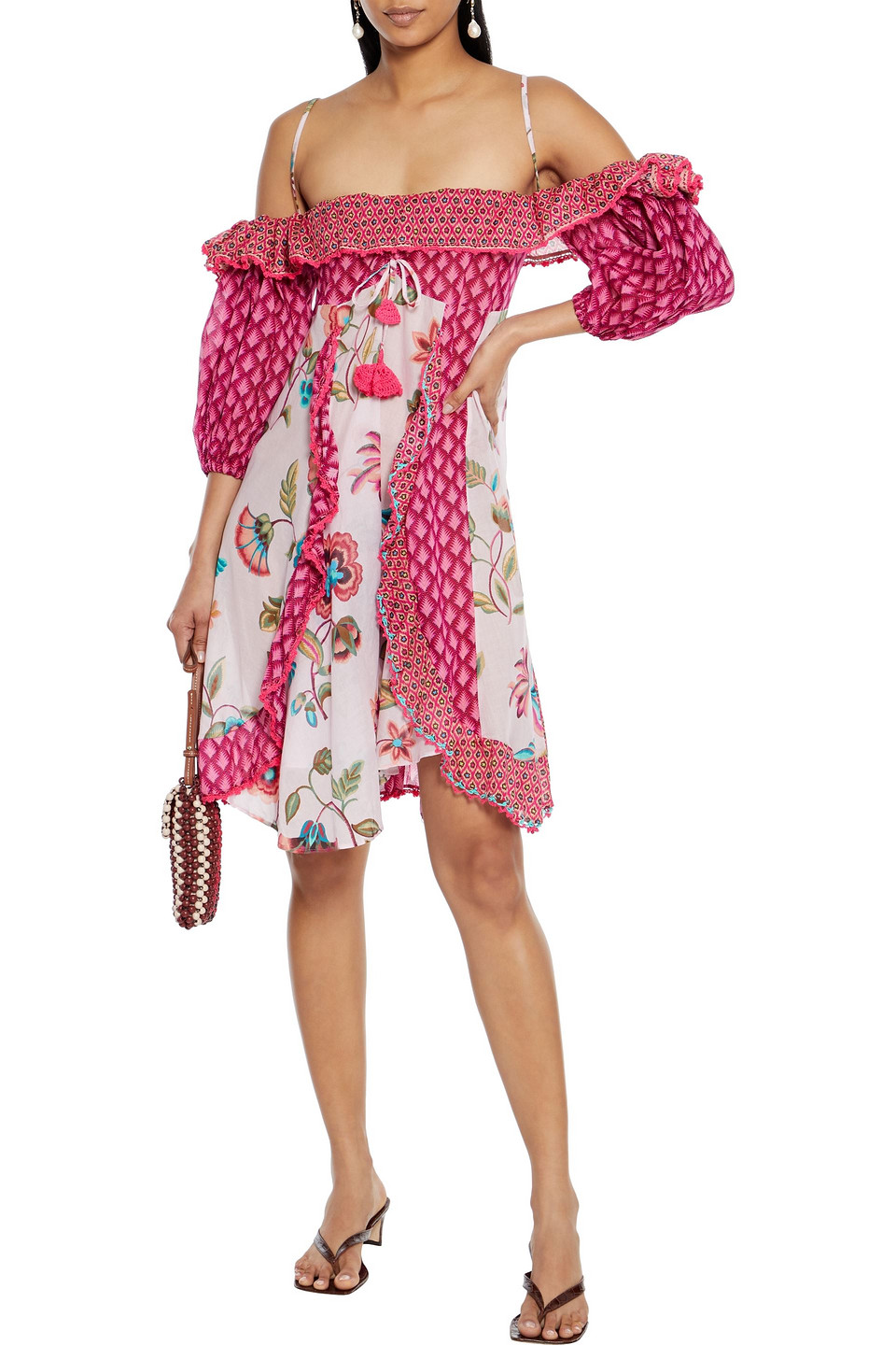 Anjuna Lucy Ruffled Printed Cotton-voile Dress In Fuchsia