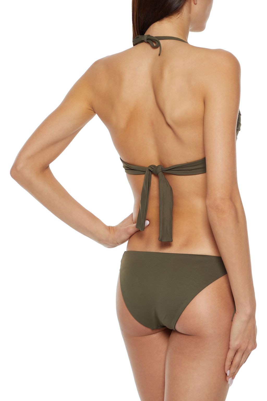 LA PERLA Sequin-trimmed pleated triangle bikini top