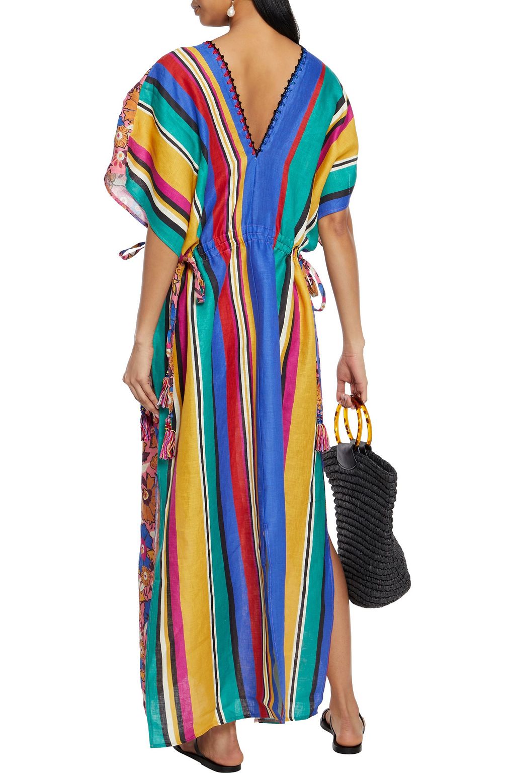 ANJUNA Ariella paneled printed linen kaftan