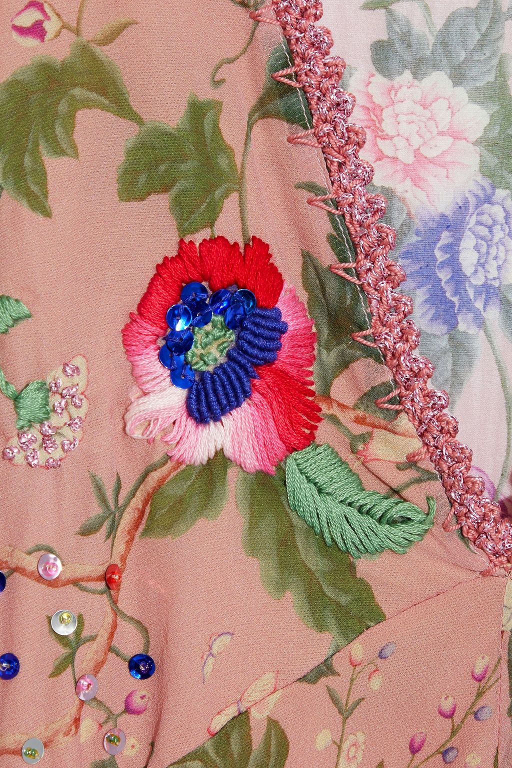ANJUNA Raffaella embellished floral-print silk-chiffon mini dress