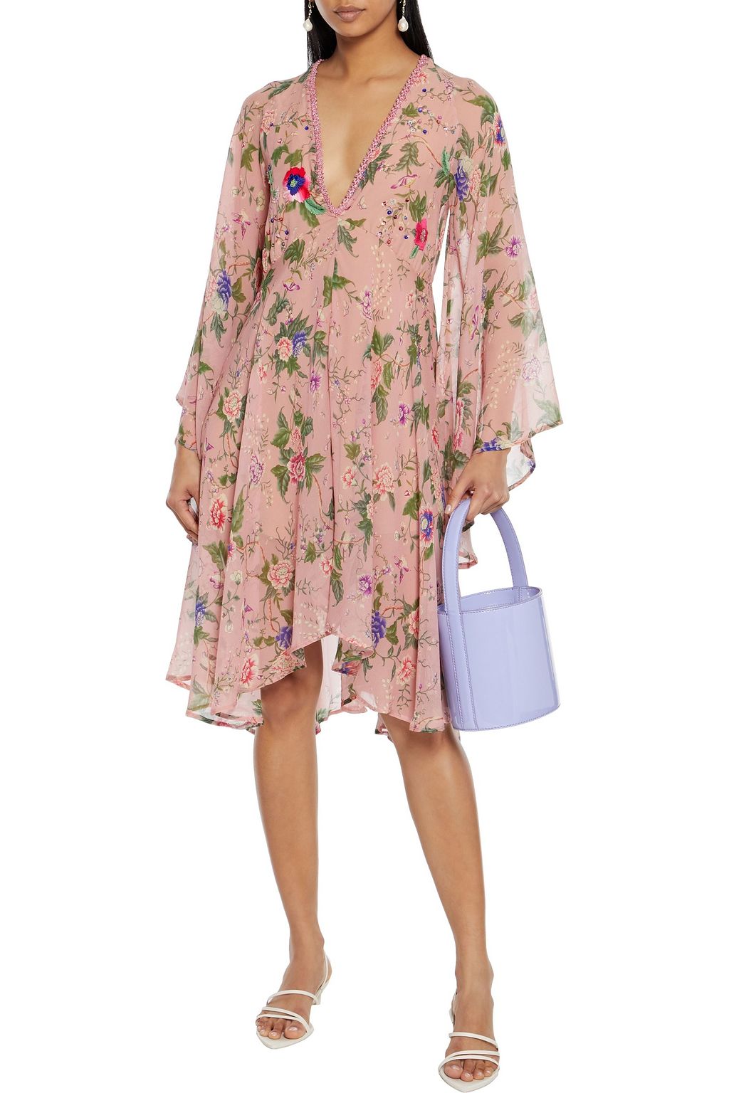ANJUNA Raffaella embellished floral-print silk-chiffon mini dress