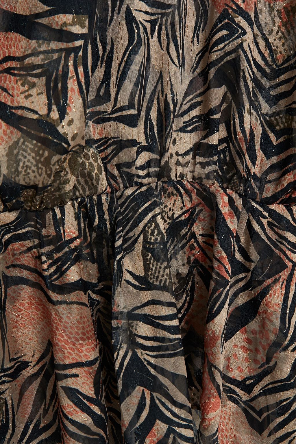 IRO Bardes gathered metallic printed chiffon top