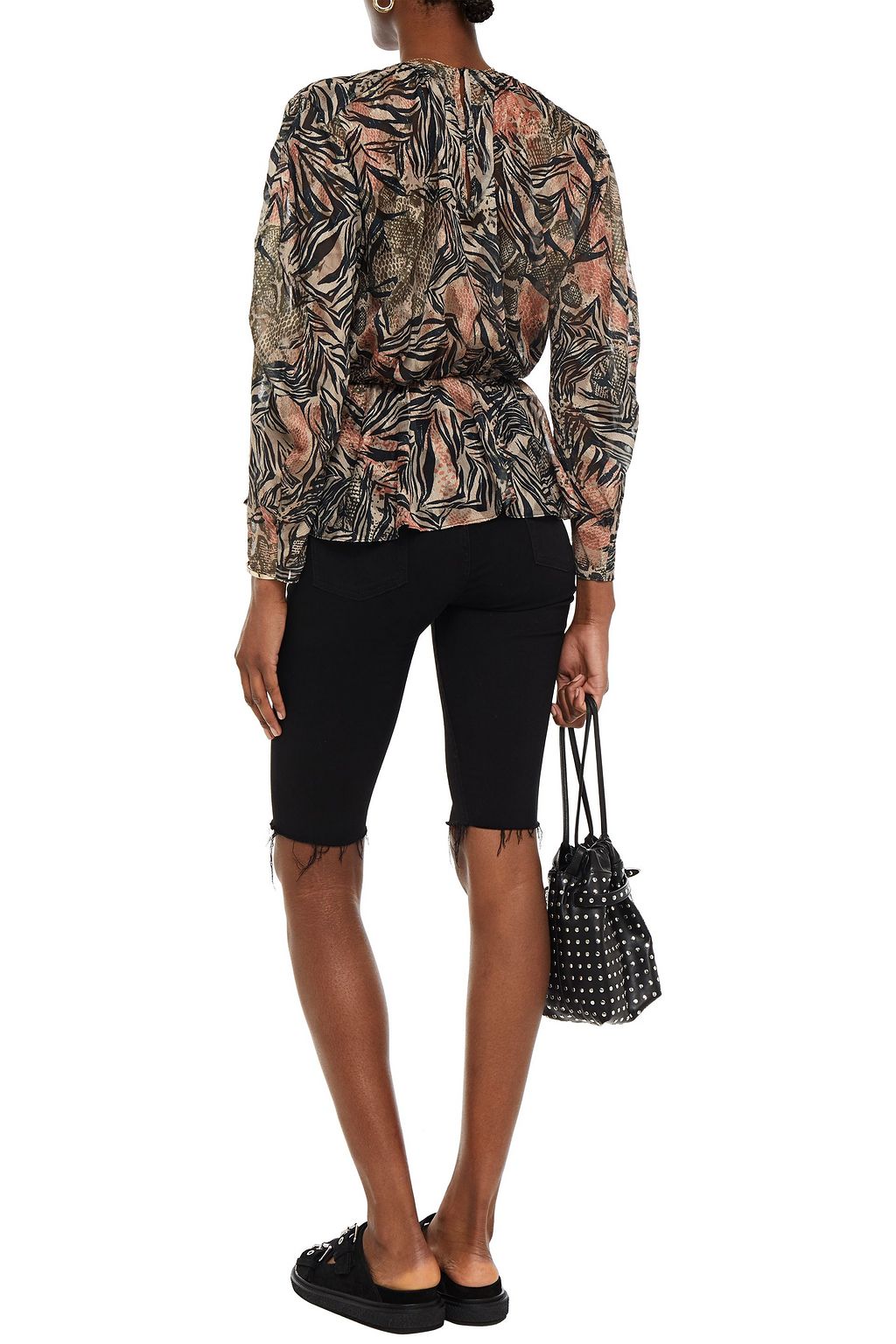 IRO Bardes gathered metallic printed chiffon top