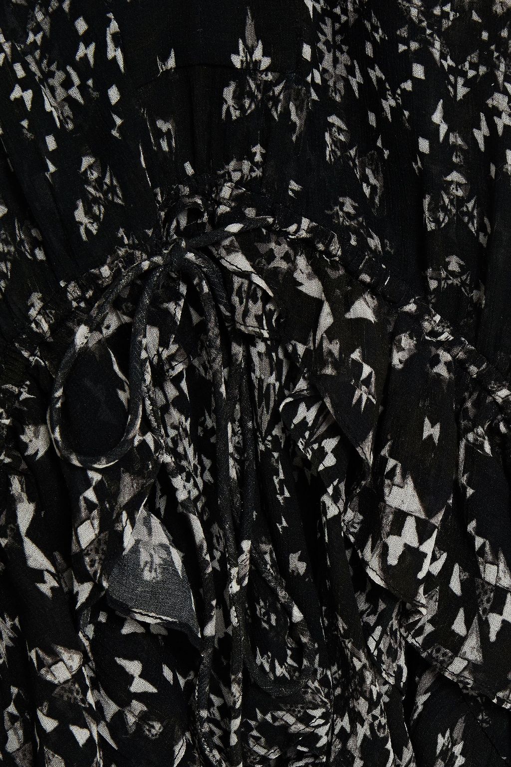 IRO Ruffled gathered printed crepe top