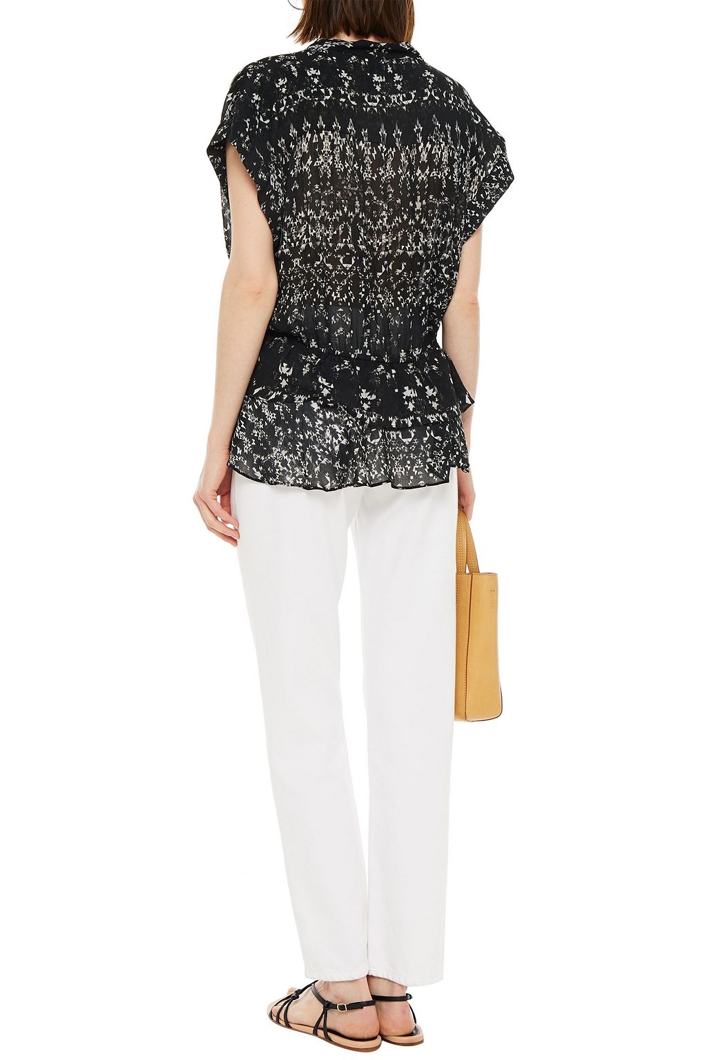 IRO Ruffled gathered printed crepe top