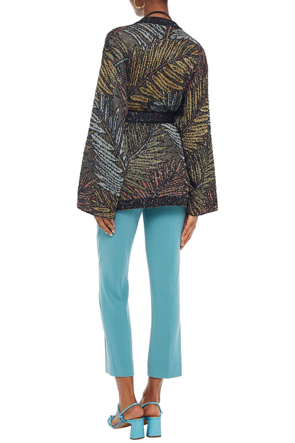 MISSONI Belted sequin-embellished metallic jacquard-knit cardigan