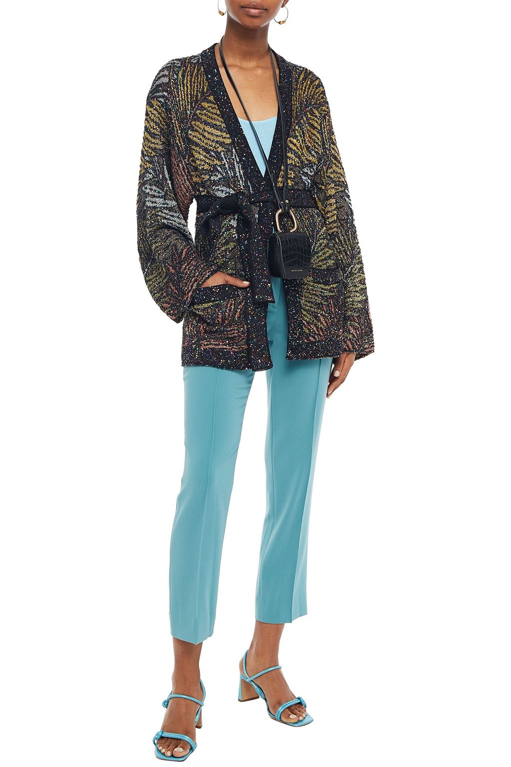 MISSONI Belted sequin-embellished metallic jacquard-knit cardigan