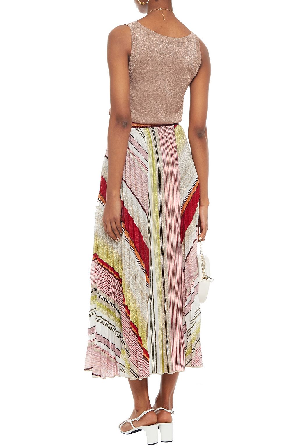 MISSONI Pleated metallic crochet-knit midi skirt