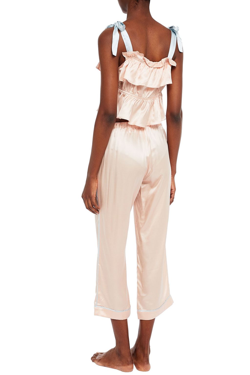 MORGAN LANE Cici cropped ruffled satin pajama top