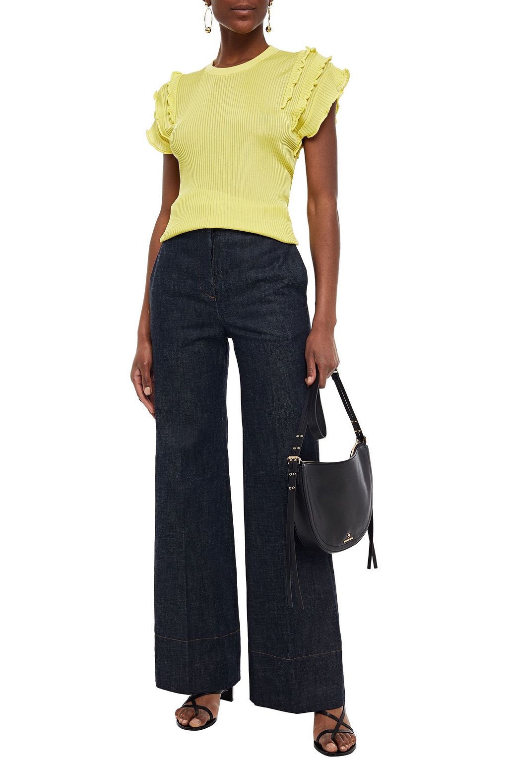 CHLOÉ Ruffled ribbed-knit top