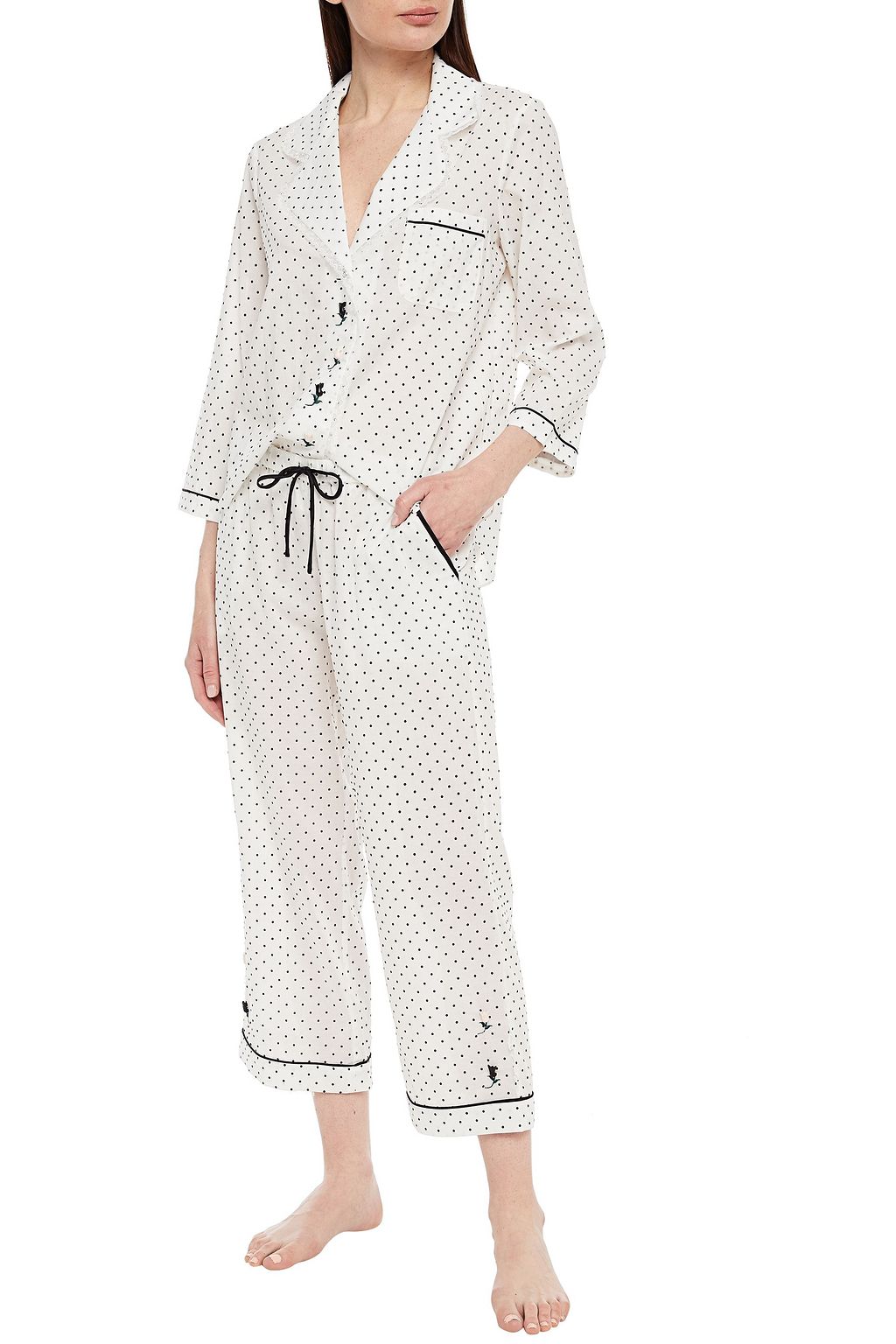 MORGAN LANE Kinsley embroidered flocked cotton pajama shirt
