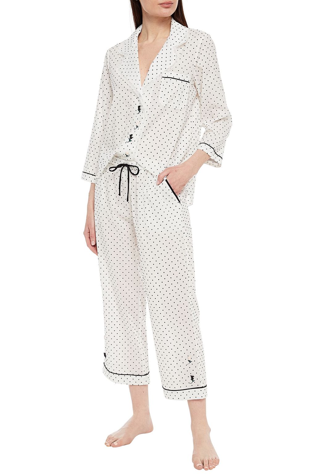 MORGAN LANE Petal lace-trimmed flocked cotton pajama pants