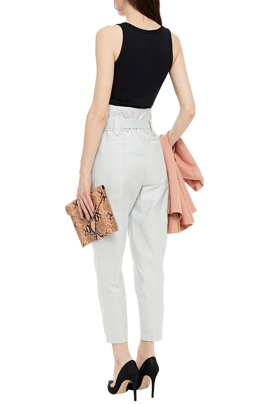 IRO Cursola cropped belted cotton-gabardine tapered pants
