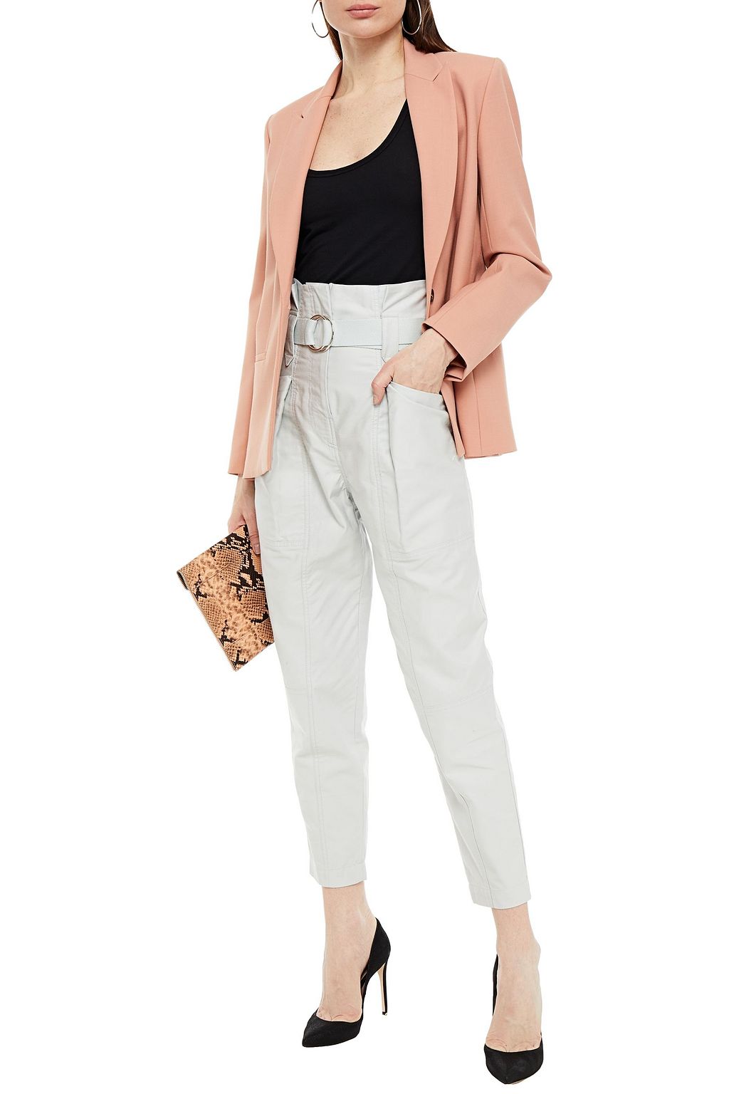 IRO Cursola cropped belted cotton-gabardine tapered pants