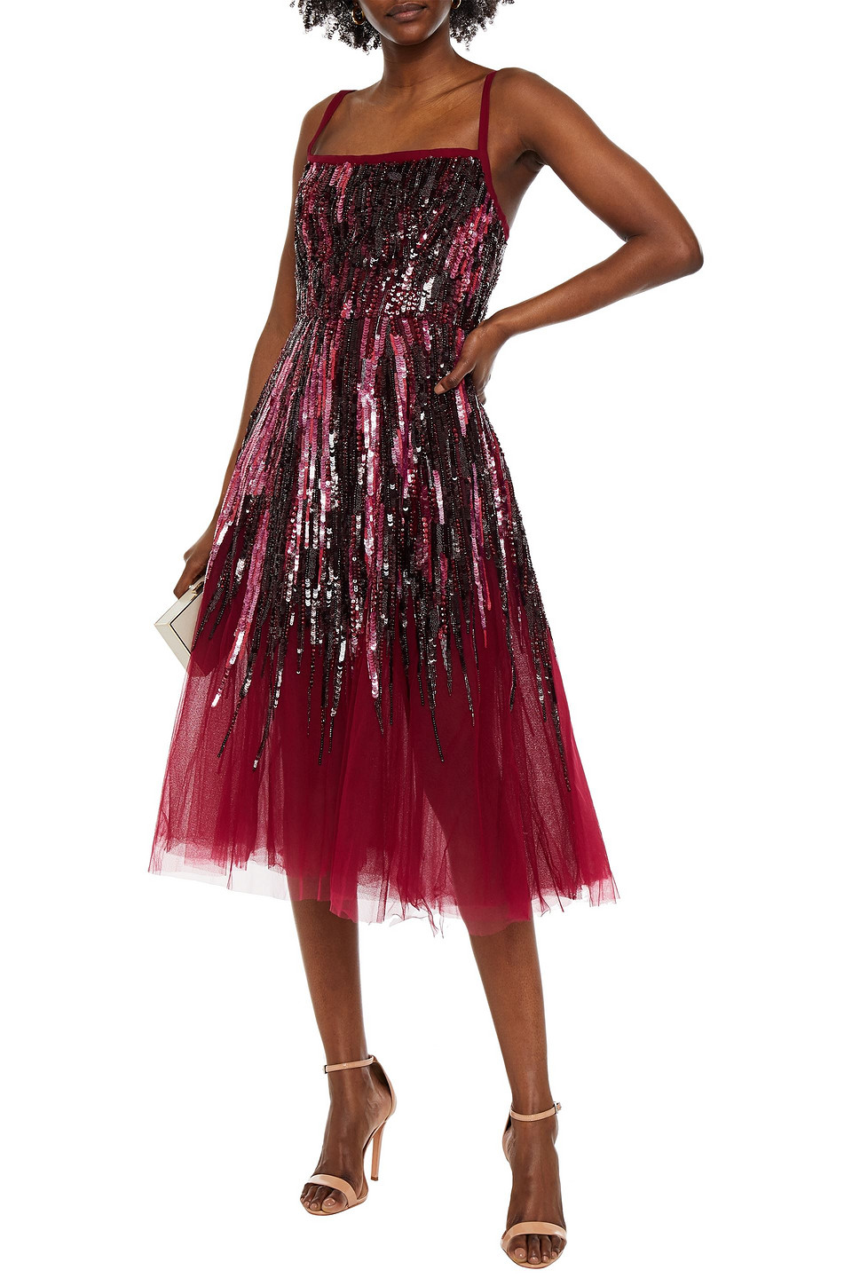 Elie Saab Embellished Gathered Tulle Midi Dress In Multi