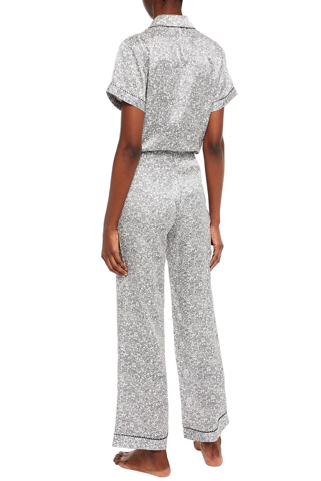 MORGAN LANE Tami crochet-trimmed floral-print satin pajama top