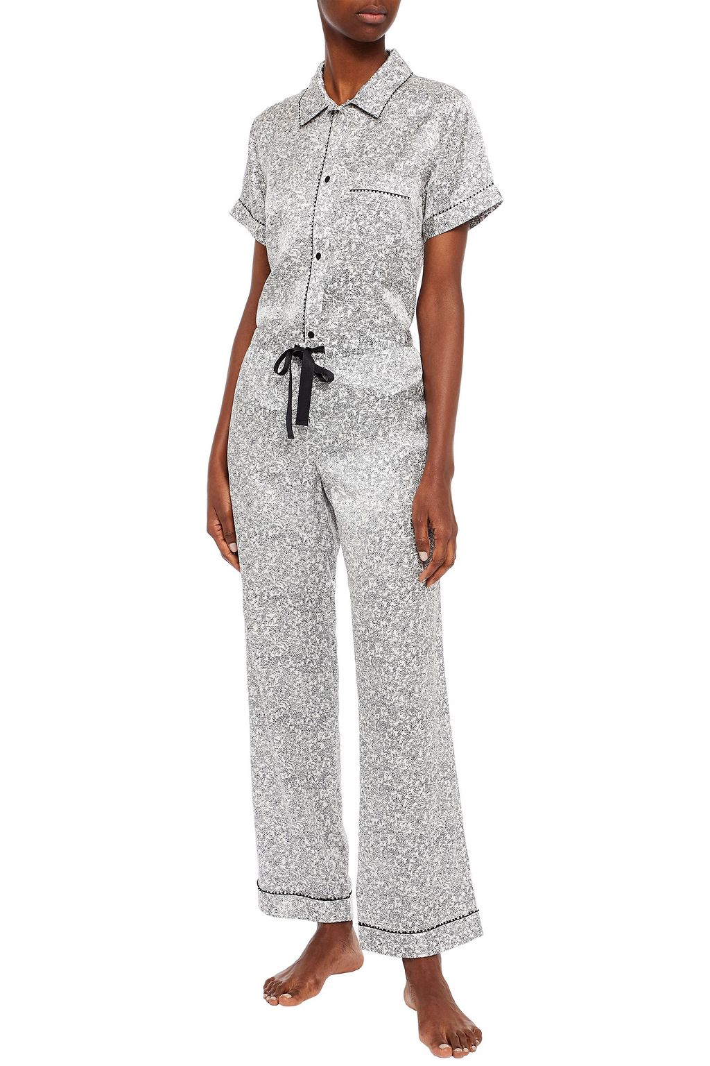 MORGAN LANE Tami crochet-trimmed floral-print satin pajama top