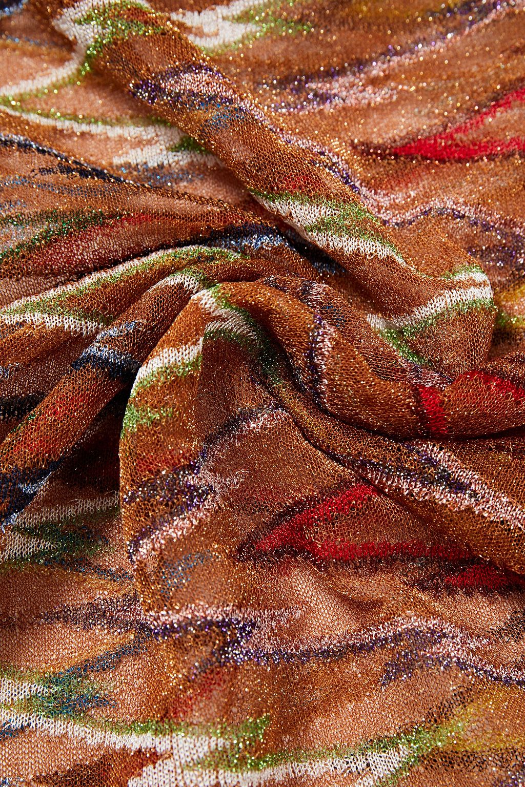 MISSONI Ruffle-trimmed metallic crochet-knit scarf