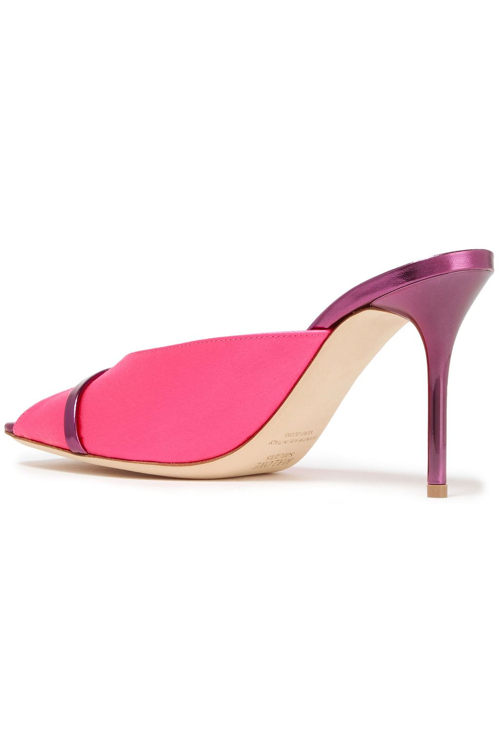 MALONE SOULIERS Lucia 85 leather-trimmed satin mules