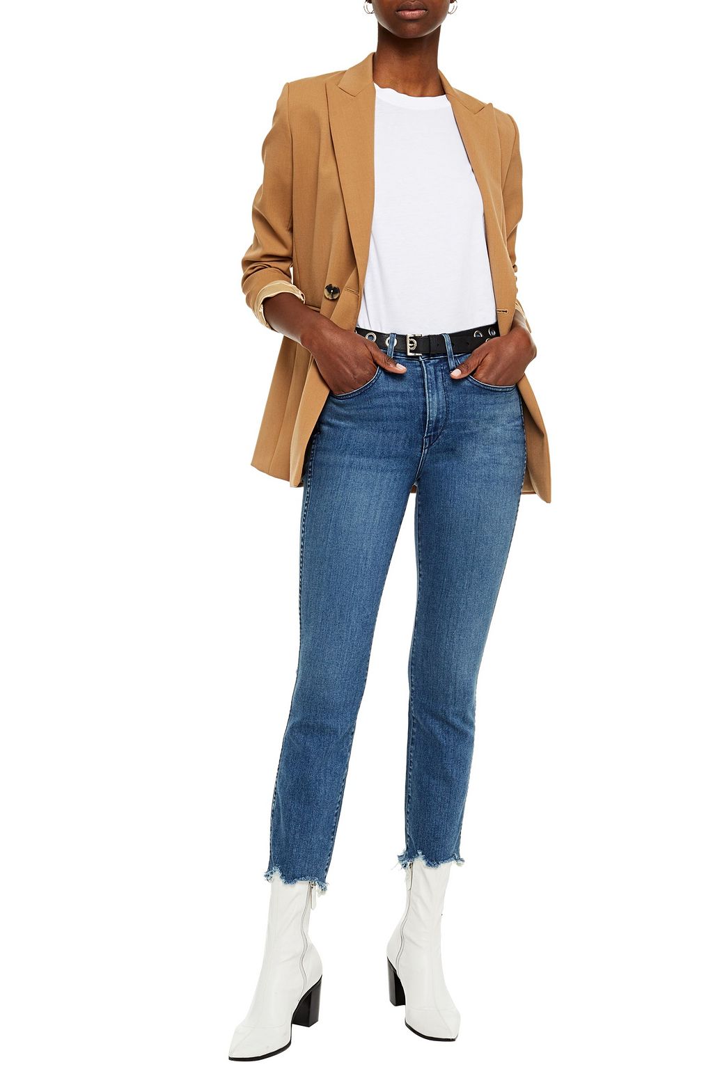 3X1 NYC Cropped frayed faded high-rise slim-leg jeans
