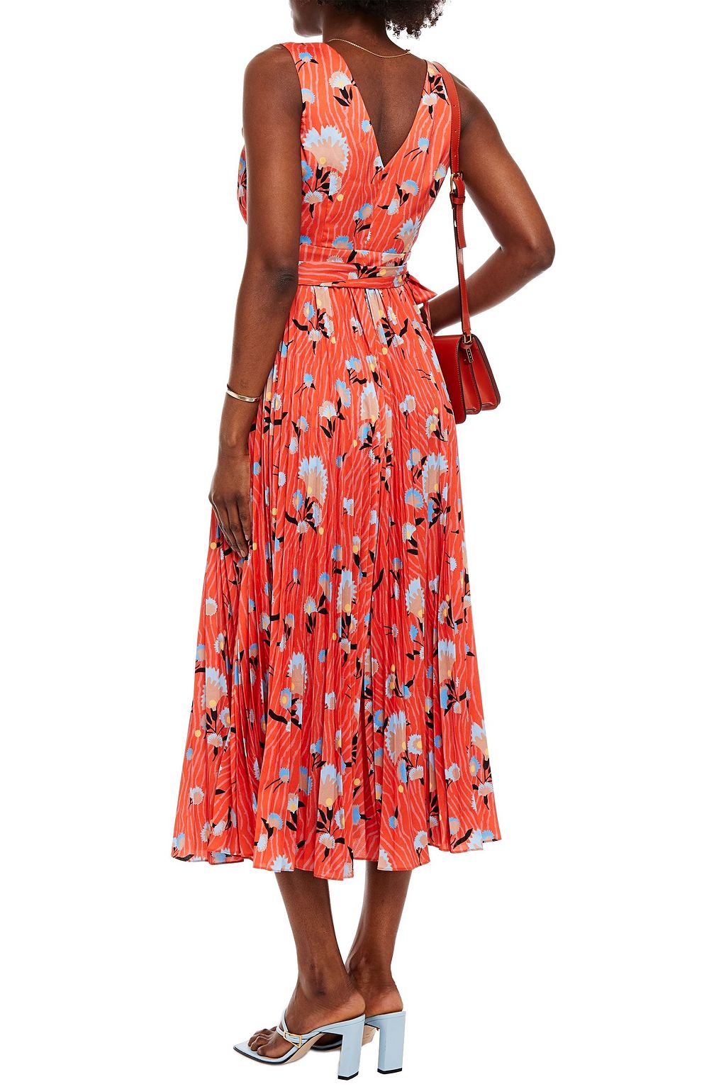 SELF-PORTRAIT Pleated printed satin-crepe midi wrap dress