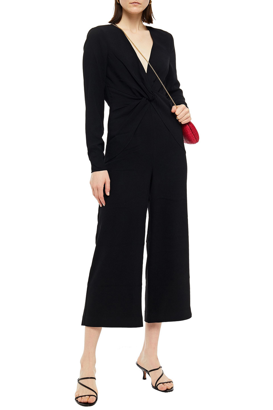 Self-portrait Cropped Cutout Crepe Jumpsuit In Black