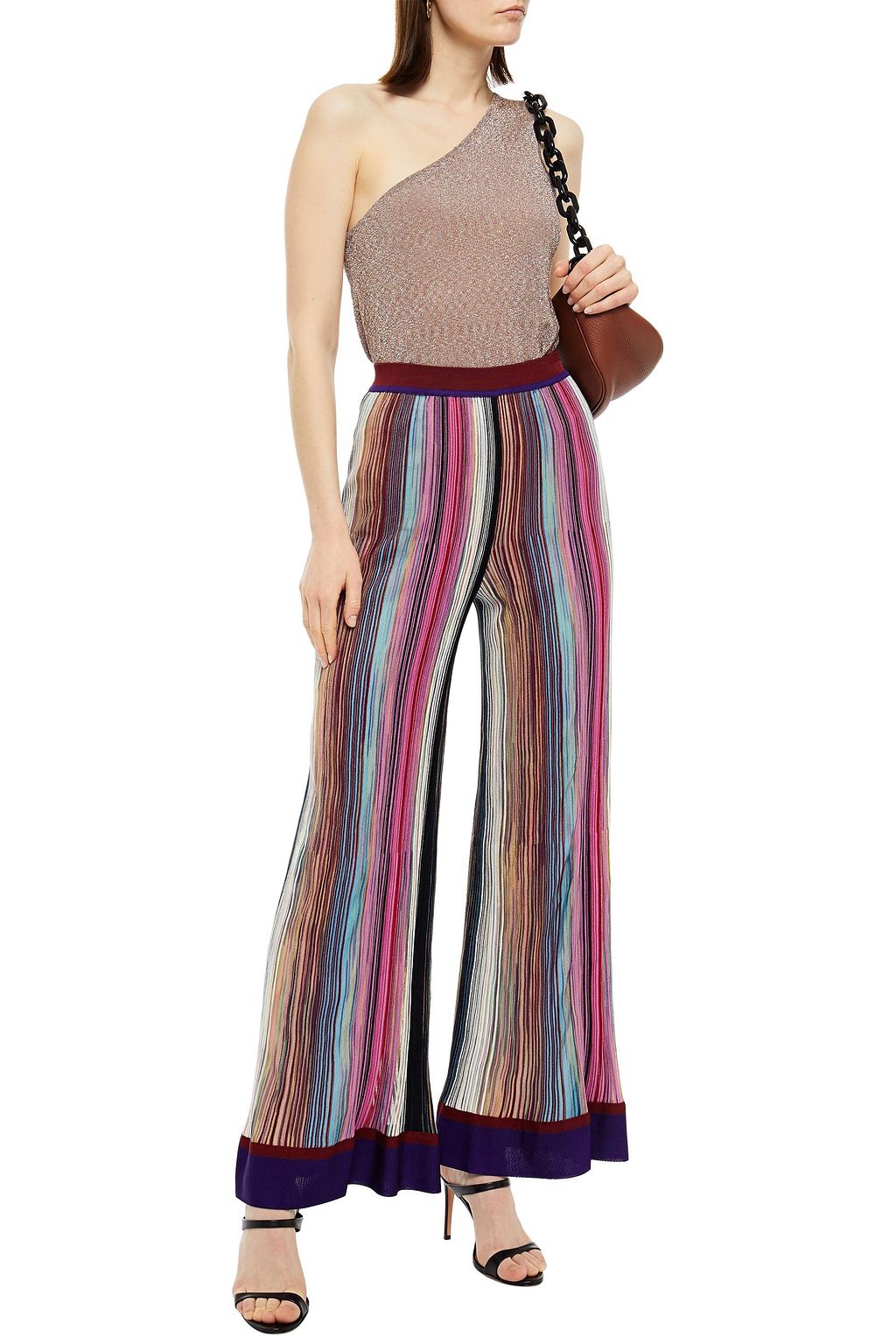 MISSONI One-shoulder metallic crochet-knit top