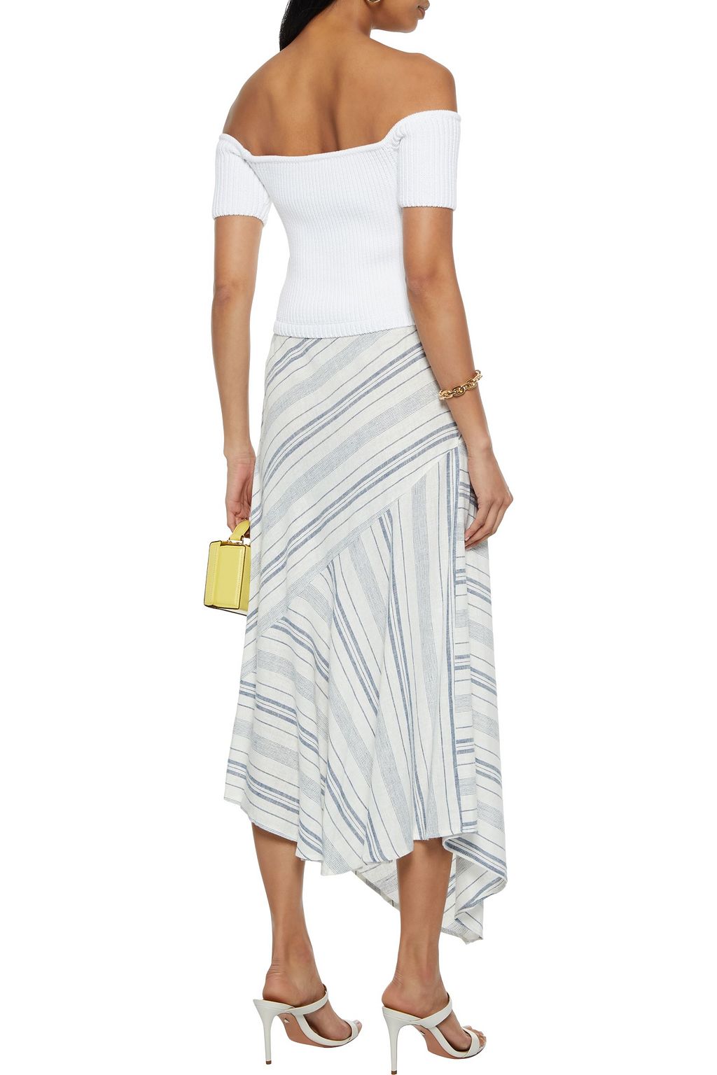 DKNY Asymmetric striped cotton and linen-blend midi skirt