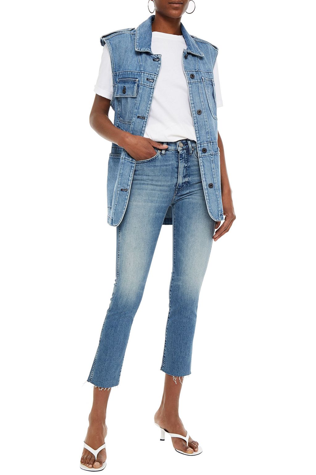 3X1 NYC Straight Authentic cropped bleached high-rise skinny jeans