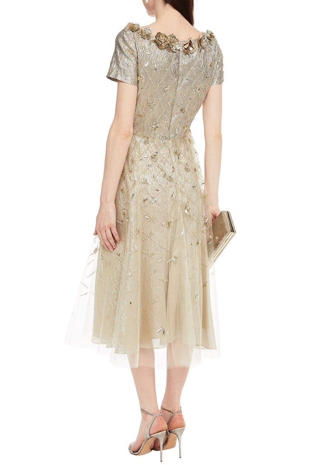 OSCAR DE LA RENTA Embellished lamé-paneled tulle midi dress