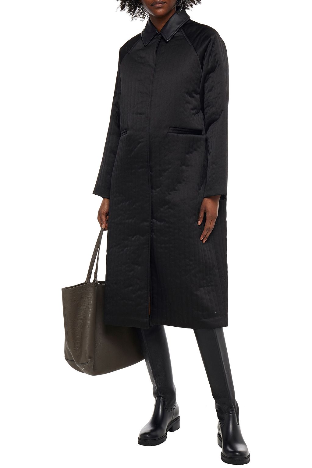 REMAIN BIRGER CHRISTENSEN Kyoto leather-trimmed quilted satin-crepe coat