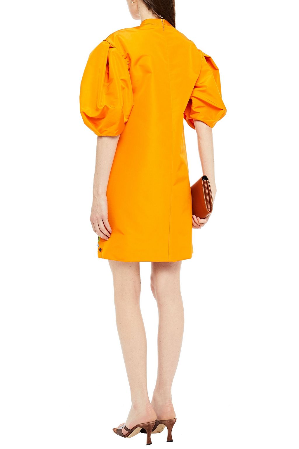 CAROLINA HERRERA Embellished gathered duchesse silk-satin mini dress