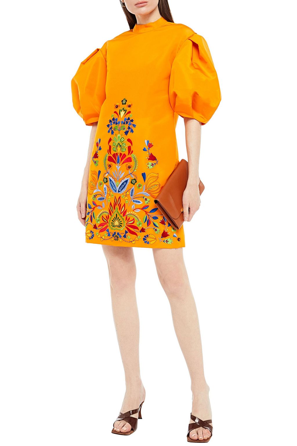 CAROLINA HERRERA Embellished gathered duchesse silk-satin mini dress