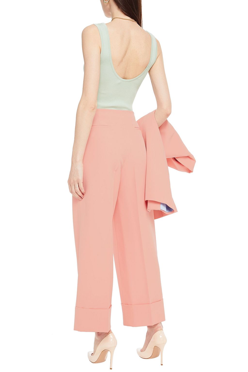 SARA BATTAGLIA Cropped pleated cady wide-leg pants
