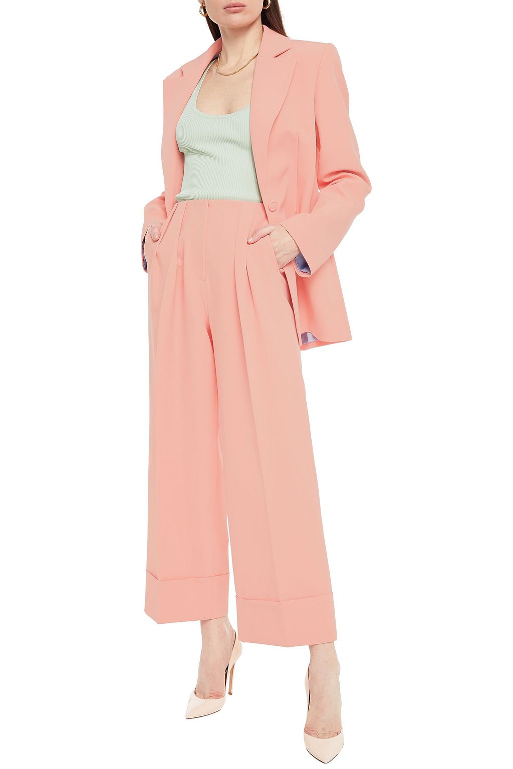 SARA BATTAGLIA Cropped pleated cady wide-leg pants