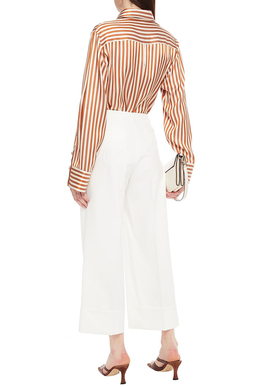 SARA BATTAGLIA Cropped pleated cady wide-leg pants