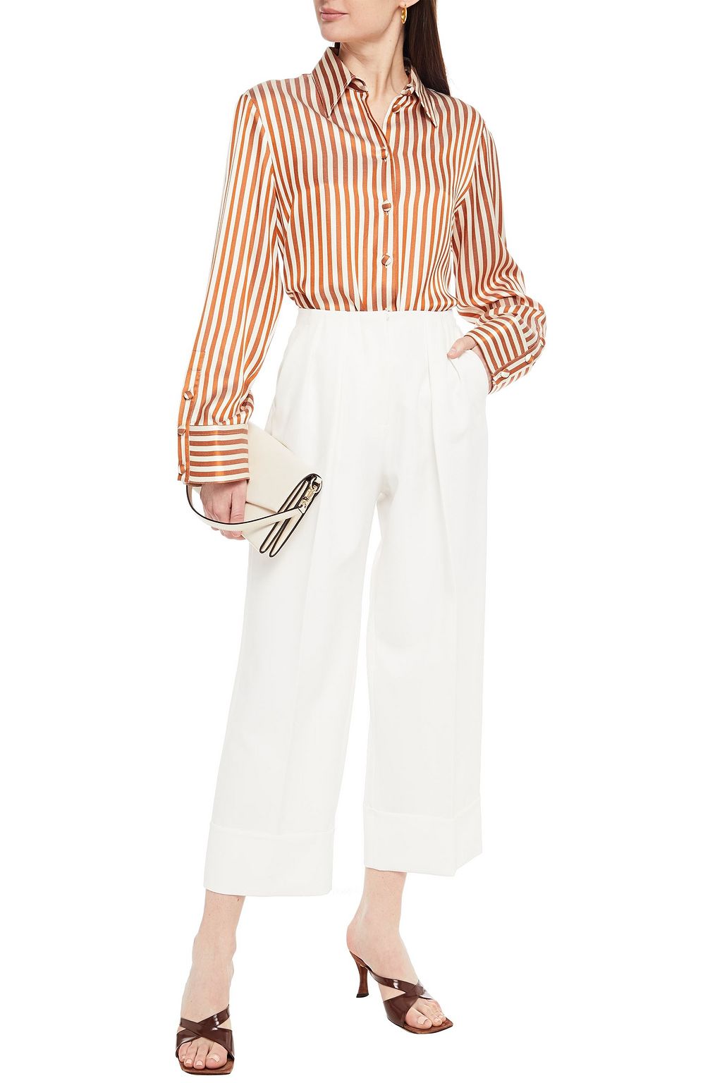 SARA BATTAGLIA Cropped pleated cady wide-leg pants