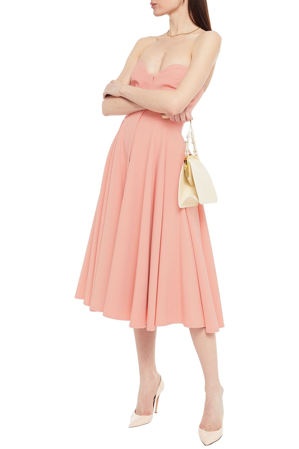 SARA BATTAGLIA Strapless gathered cady midi dress